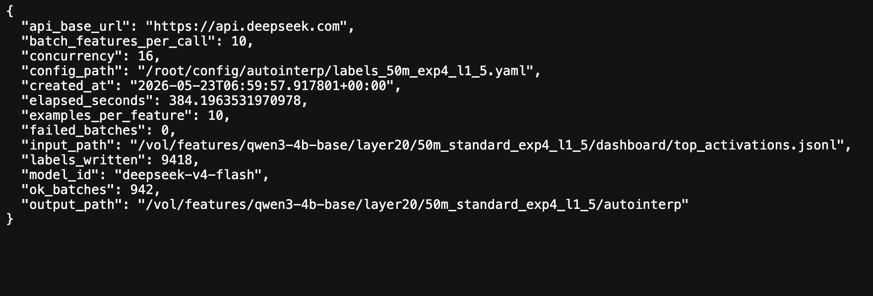 DeepSeek V4 Flash autointerp run summary