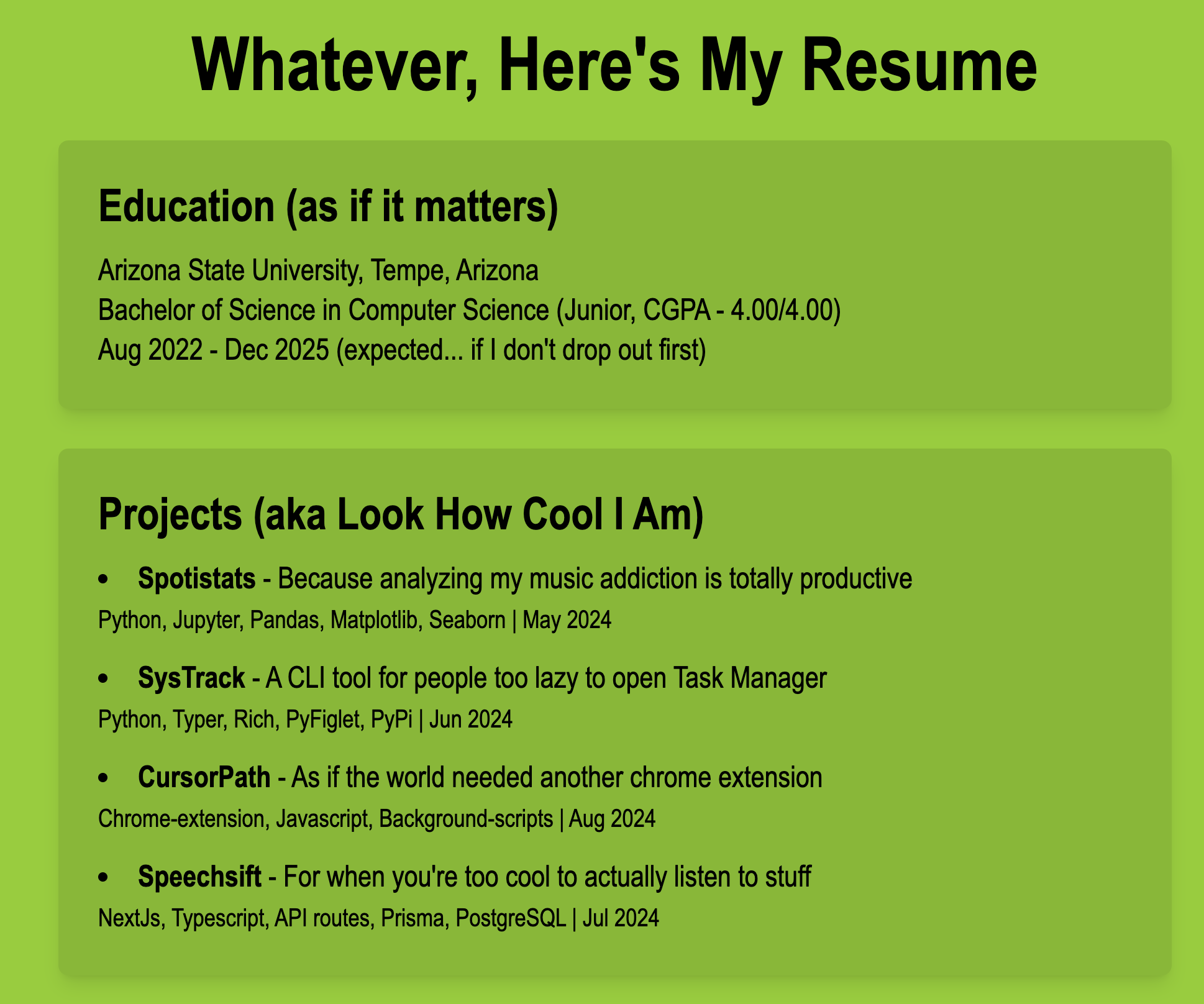 Brat-themed resume image